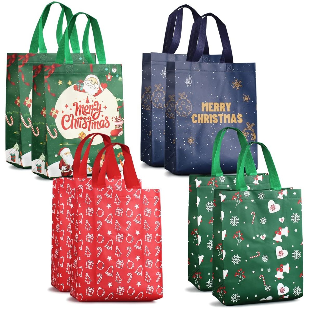 Aviski 8PCS Christmas Tote Treat Non-Woven Gift Bags with Handles for Gifts Wrapping Shopping, Xmas Party Supplies, 12.29.84.53inch