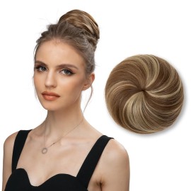SARLA Fake Hair Bun Extensions for Women Lady Synthetic Updo Drawstring Ballet Bun Hair Pieces Ash Medium Brown/Ash Blonde