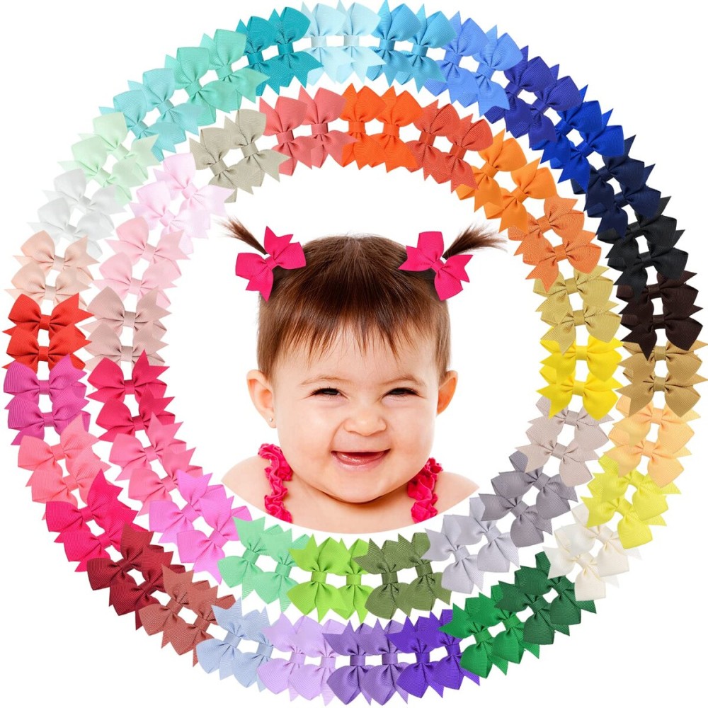 ALinmo Hair Clips for Girls 100PCS - 2 Fully Lined Tiny Bows, Alligator Clips for Infants and Toddlers in Pairs