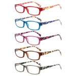 Kerecsen Reading Glasses 5 Pairs Fashion Ladies Readers Spring Hinge with Pattern Print Eyeglasses for Women (Multicolor -8, 0.5)