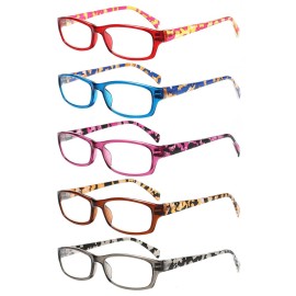 Kerecsen Reading Glasses 5 Pairs Fashion Ladies Readers Spring Hinge with Pattern Print Eyeglasses for Women (Multicolor -8, 0.5)