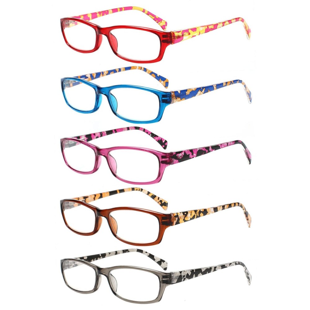 Kerecsen Reading Glasses 5 Pairs Fashion Ladies Readers Spring Hinge with Pattern Print Eyeglasses for Women (Multicolor -8, 1.25)