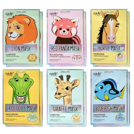 Epielle Character Face Mask Wild Kingdom 12 Pack, Fun & Effective Korean Skin Care, Spa Party Favors, Stocking Stuffers, Birthday Gifts for Women, Self Care Gifts