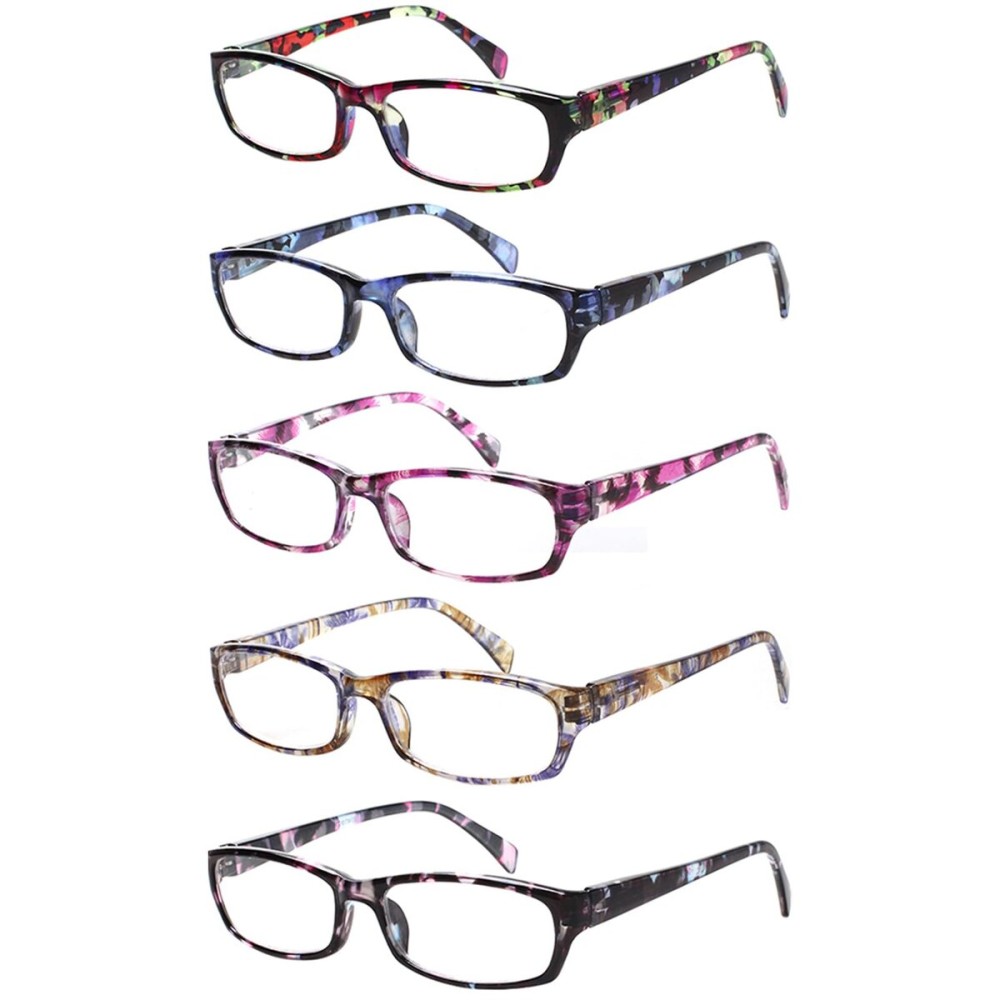 Kerecsen Reading Glasses 5 Pairs Fashion Ladies Readers Spring Hinge with Pattern Print Eyeglasses for Women (Mix Color -2, 1.75)