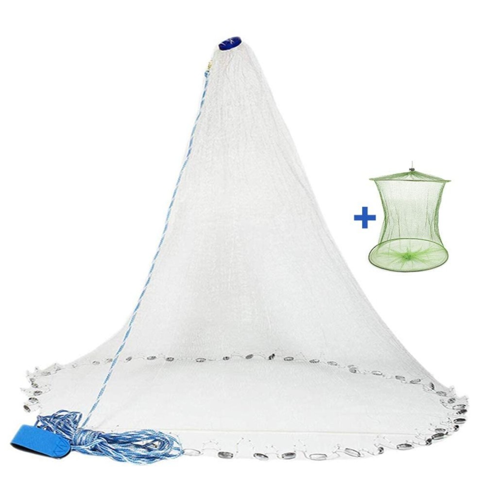 Yeahmart Handmade American Saltwater Fishing Cast Net with Heavy Duty Real Zinc Sinker Weights for Bait Trap Fish 7Ft Radius, 3/8 Inch Mesh Size