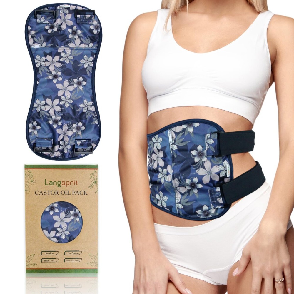 Langsprit Castor Oil Pack Wrap,Organic Cotton Castor Oil Packs for Liver Detox,Reusable Castor Oil Pads Pack Compress for Stomach,Castor Oil Packs Body kit L