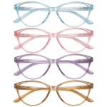 Przene 4 Pack Blue Light Blocking Reading Glasses,Cat Eye Reading Glasses With Spring Hinge Reader For Women/Men.(MIXED COLOR-C2, 1.25)