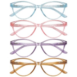 Przene 4 Pack Blue Light Blocking Reading Glasses,Cat Eye Reading Glasses With Spring Hinge Reader For Women/Men.(MIXED COLOR-C2, 1.25)
