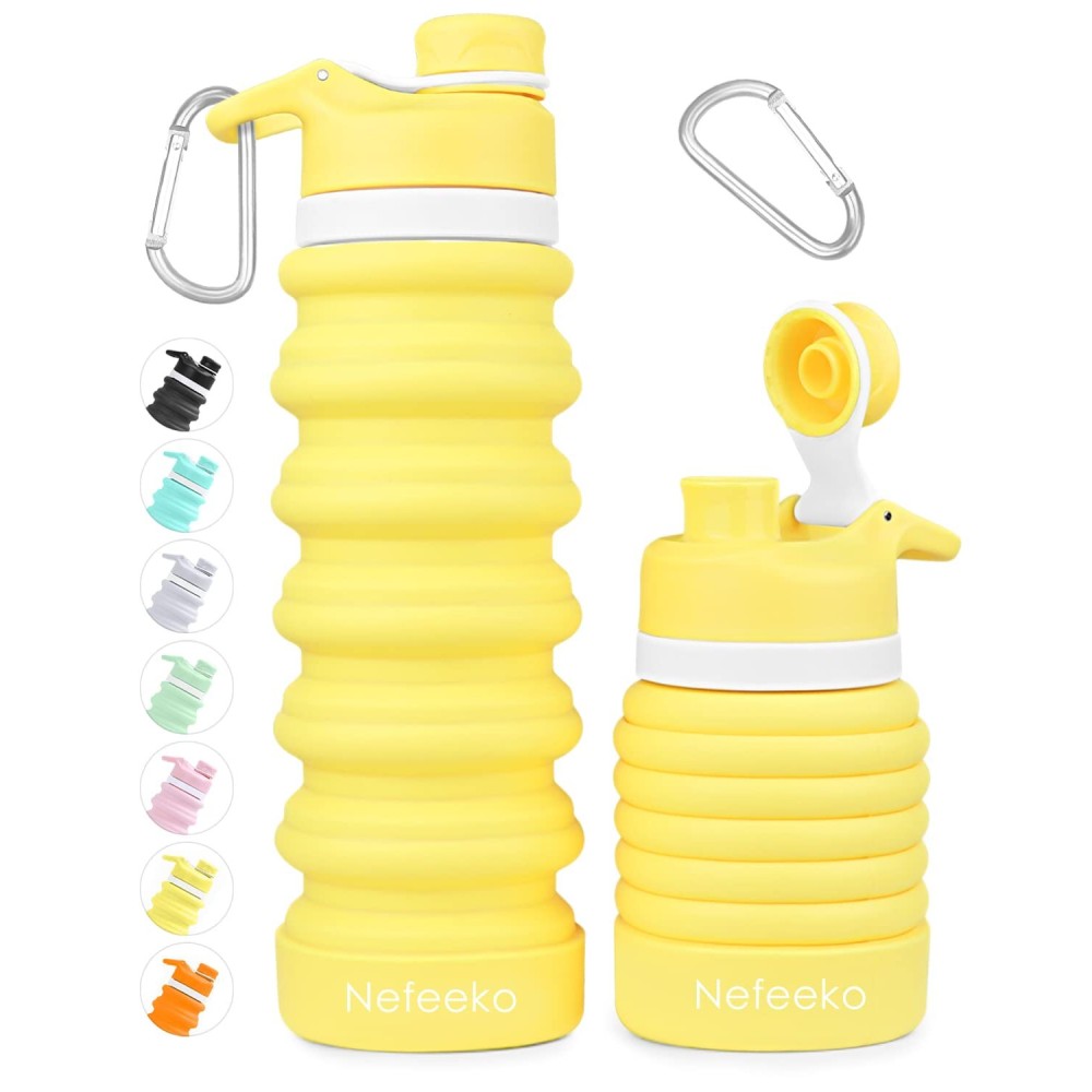 Nefeeko Collapsible Silicone Foldable Water Bottles - 26oz Leakproof BPA Free Travel Bottles with Carabiner, Portable for Camping, Hiking & Outdoor Sports