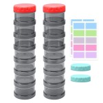 2 Pack 7 Day Pill Organizer Case Stackable Weekly Supplements Vitamins Pills Holder Dispenser Large Translucent Black with Extra Lid