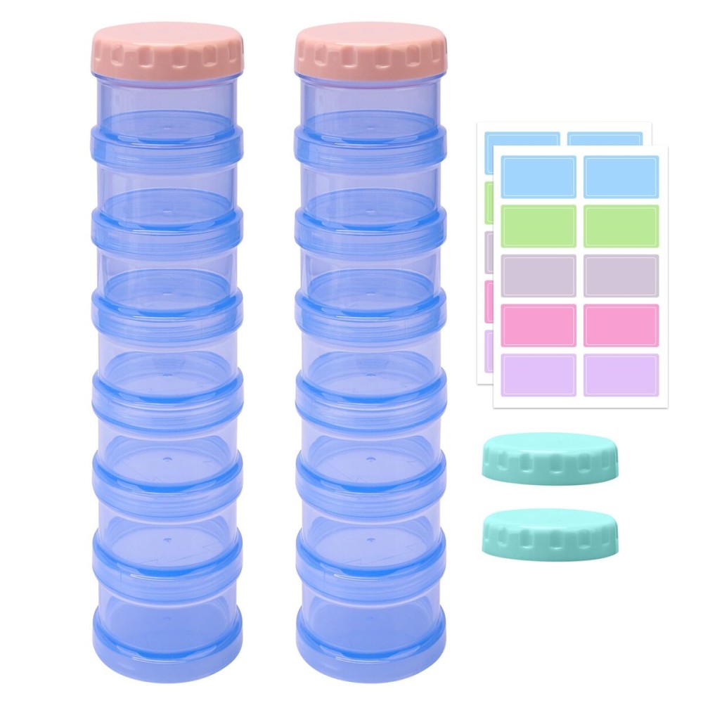 2 Pack 7 Day Pill Organizer Case Stackable Weekly Supplements Vitamins Pills Holder Dispenser Large Translucent Blue with Extra Lid