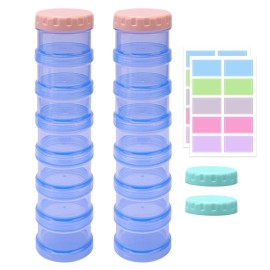 2 Pack 7 Day Pill Organizer Case Stackable Weekly Supplements Vitamins Pills Holder Dispenser Large Translucent Blue with Extra Lid