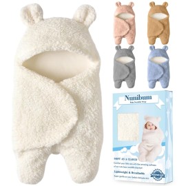 Nunibum Baby Swaddle Blanket Boys Girls Cute Bear Plush Essential Receiving Blanket Ultra-Soft Newborn Registry Sleeping Wraps for Infant 0-6 Months - White