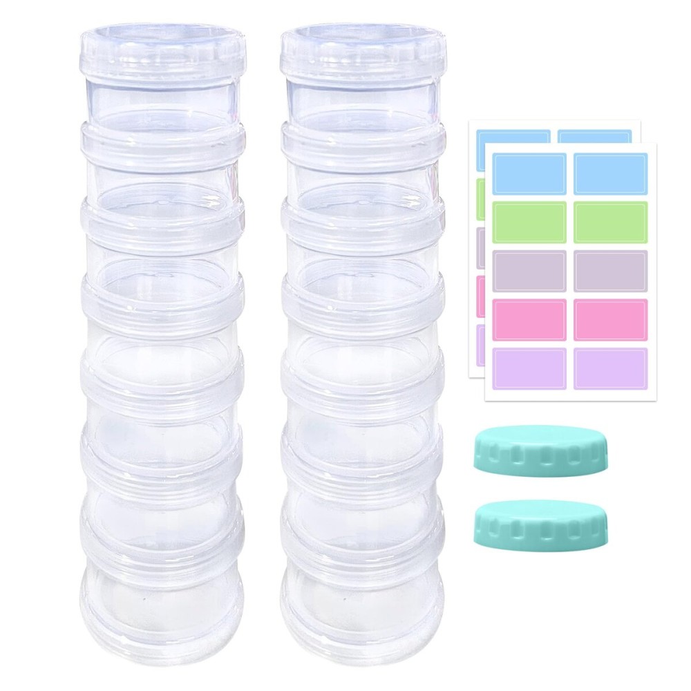 2 Pack 7 Day Pill Organizer Case Stackable Weekly Supplements Vitamins Pills Holder Dispenser Large Translucent Clear with Extra Lid