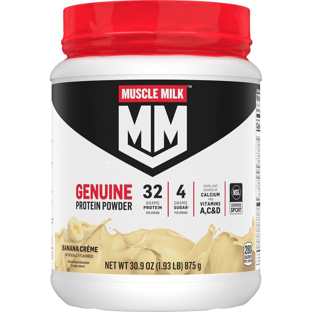 Muscle Milk Genuine Protein Powder, Banana Crme, 1.93 Pounds, 13 Servings, 32g Protein, 4g Sugar, Calcium, Vitamins A, C & D, NSF Certified for Sport, Energizing Snack, Packaging May Vary