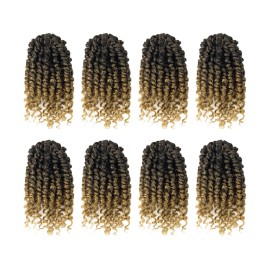 Bileaf Short Passion Twist Hair 6 Inch Pre-twisted Passion Twist Crochet Hair 8 Packs Pre-looped Crochet Passion Twist Braiding Hair for Women and Kids Bohemian Synthetic Hair Extensions T27