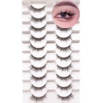 Losha Manga Lashes Fluffy Faux Mink Lashes Natural Look 10 Pairs Asian False Eyelashes Pack Look Like Individual Clusters (8D39)