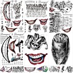 JEEFONNA 22 Sheets Halloween Temporary Tattoos, Perfect Joker Tattoos Halloween Face Tattoos for Costumes, Halloween Party Accessories and Cosplay (Men\'s)