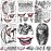 JEEFONNA 22 Sheets Halloween Temporary Tattoos, Perfect Joker Tattoos Halloween Face Tattoos for Costumes, Halloween Party Accessories and Cosplay (Men\'s)