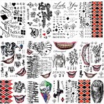 23 Sheets Halloween Joker Tattoos for Men Women Adults, Halloween Face Fake Temporary Tattoos, Halloween Snake Skull Bat Spider Scar Fake Tattoos Set for Halloween Cosplay Makeup Party Accessories