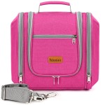 COOSKY Hanging Travel Toiletry Bag for Women and Men, 6 Organizer Compartments, Extra Large Toiletries Bag, Bathroom Cosmetic Bag, Water-resistant Makeup Bag, Holds Full-Size Shampoo, Rose Red