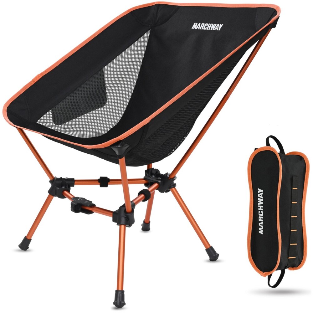 MARCHWAY Lightweight Folding Camping Chair, Portable Foldable Compact for Outdoor Camp, Travel, Beach, Picnic, Festival, Hiking, Backpacking, Supports 330Lbs (Orange)