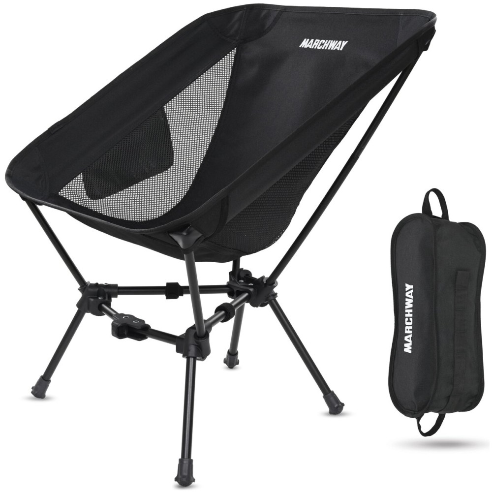 MARCHWAY Lightweight Folding Camping Chair, Portable Foldable Compact for Outdoor Camp, Travel, Beach, Picnic, Festival, Hiking, Backpacking, Supports 330Lbs (Black)