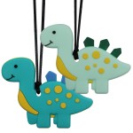 Chew Necklaces for Sensory Kids and Adults, 2 Pack Dinosaur Silicone Chewy Toys for Boys with Autism, ADHD, SPD, Reduce Chewing Fidgeting for Children, Oral Motor Chewing Necklace