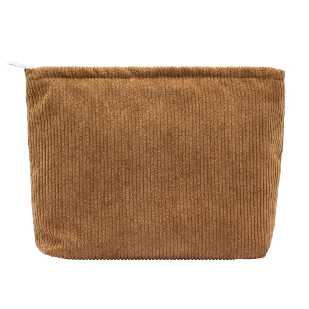 PAZIMIIK Makeup Bag Large Zipper Corduroy Make Up Pouch for Purse Travel Canvas Cosmetic Organizer for Women Brush Storage,Brown