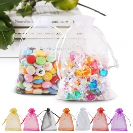 ANZNKU 100PCS Premium White Organza Bags 5x7 inches Mesh Bags Drawstring, Small Gift Pouches for Christmas Wedding Makeup Party Favor