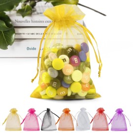 ANZNKU 50PCS Premium Gold Organza Bags 5x7 inches Mesh Bags Drawstring, Gift Bag Small Size, Organza Wedding Party Favor Bag, Mesh Pouches Drawstring