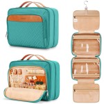 Travel Hanging Toiletry Bag for Women, with Jewelry Organizer Compartment, Medium Waterproof Hanging Makeup Accessories, Cosmetic Essentials, Toiletries Dopp Kit Set with Trolley Belt, Blue