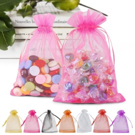 ANZNKU 50PCS Pink Organza Bags 5x7 inches Mesh Bags Drawstring, Mesh Oraganza Gift Bag Small Mesh Gift Bag for Party, Wedding, Premium Sheer Party Favor Pouches Drawstring