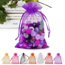 ANZNKU 50PCS Sheer Organza Bags, Premium Purple Organza Bags 5x7 Inch, Gift Bag Small Size for Halloween, Mesh Bag Candy Pouches, Small Mesh Pouches with Drawstring, Party Wedding Favor Pouch