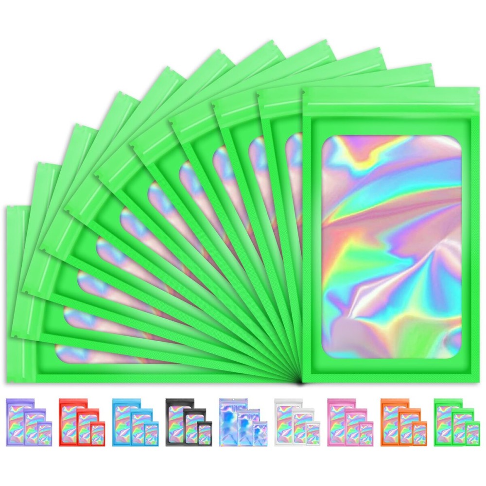 TIFICAL 100 PCS Holographic Bags for Lashes, Press On Nails, Candy, Small Baggies Sample Bag Smell Proof Packaging Bag for Jewelry, Resealable Bags for Small Business, Food Storage Bags