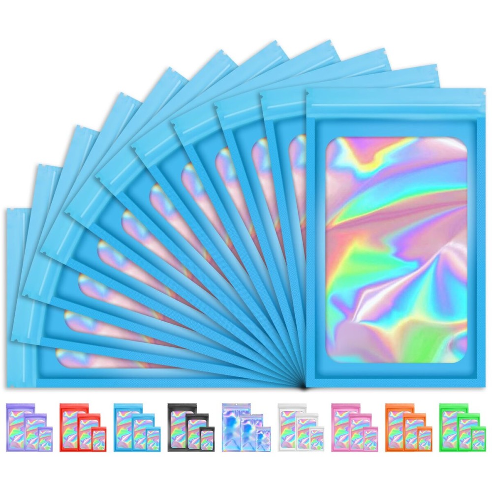 TIFICAL 100 PCS Holographic Bags for Lashes, Press On Nails, Candy, Small Baggies Sample Bag Smell Proof Packaging Bag for Jewelry, Resealable Bags for Small Business, Food Storage Bags