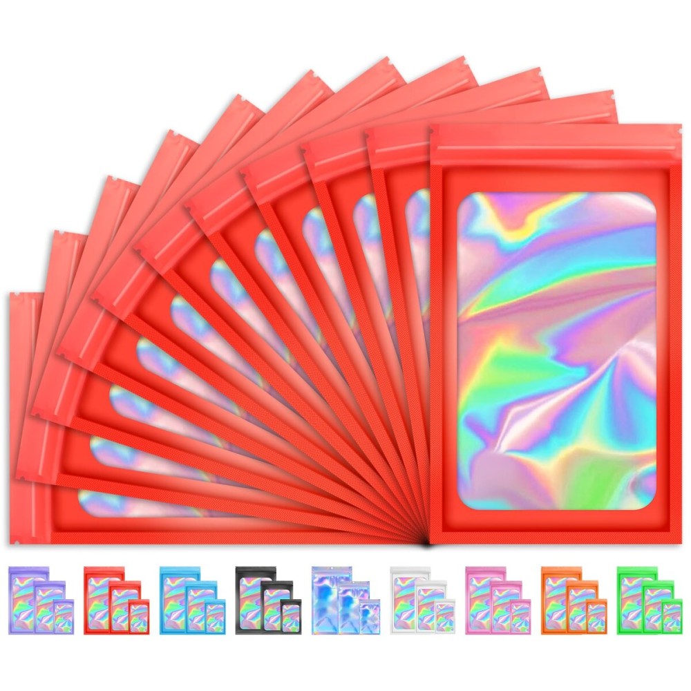 TIFICAL 100 PCS Holographic Bags for Lashes, Candy, Small Baggies Sample Bag Smell Proof Packaging Bag for Jewelry, Present, Resealable Bags for Small Business, Food Storage Bags