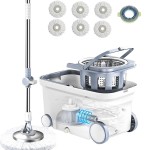 Michao Spin Mop Bucket Deluxe 360 Spinning Floor Cleaning System with 6 Microfiber Replacement Head Refills,62 Extended Handle,4X Wheel for Home Cleaning
