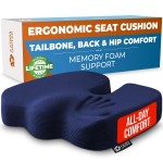 5 STARS UNITED Seat Cushion for Tailbone Pain Relief - Memory Foam Cushion for Coccyx, Hip, Hemorrhoid, Sciatica & Post-Surgery Recovery - Wheelchair, Car, Desk, Gaming & Office Chairs, D Blue
