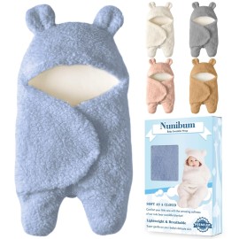 Nunibum Baby Swaddle Blanket Boys Girls Cute Bear Plush Essential Receiving Blanket Ultra-Soft Newborn Registry Sleeping Wraps for Infant 0-6 Months - Blue