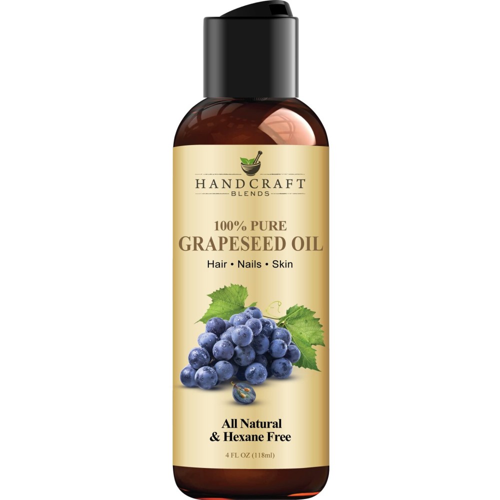 Handcraft Blends Grapeseed Oil - Cold-Pressed 4 Fl Oz - 100% Pure and Natural - Premium Grade Carrier Oil for Skin and Hair - Hair and Body - Massage - Hexane-Free