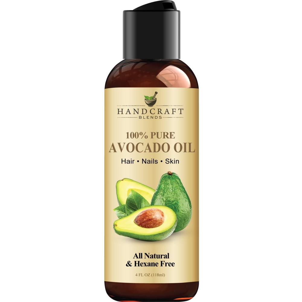 Handcraft Blends Avocado Oil - Cold-Pressed 4 Fl Oz - 100% Pure and Natural - Premium Grade Carrier Oil for Skin and Hair - Hair and Body - Massage - Hexane-Free
