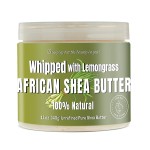 RA COSMETICS Whipped Shea Butter Lemongrass - 100% Pure and Natural African Shea Butter - Handcrafted Moisturizer with Essential Vitamins for Radiant Skin and Luscious Hair - 12oz Jar