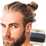 HAVHAF Knotted Hair Ties for Men 8pcs (Thin, Black Charcoal) - No Damage Crease Breakage Man Bun Tie for Long, Curly, Thick Hair - Elastic Hairtie for Guys