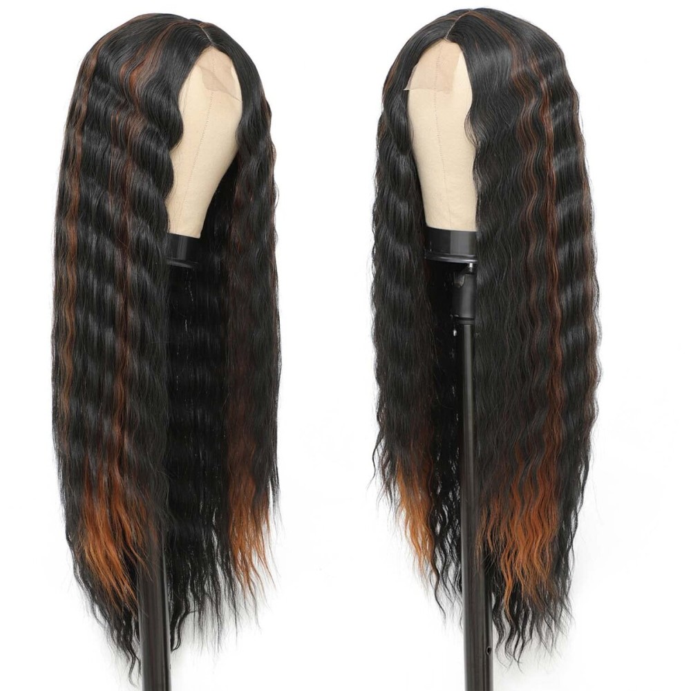 INSTASTYLE 30 Inch Highlight Honey Blonde Wig Loose Deep Wave Wigs Synthetic Long Curly Wig for Black Women Simulated Scalp Lace Front Wig