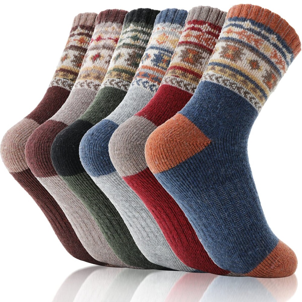 EBMORE Kids Merino Wool Hiking Socks Boys Toddlers Girls Winter Thermal Thick Warm Boot Cushion Ski Snow Gift Socks Stocking Stuffers 6 Pairs (Nordic,12-15 Y)