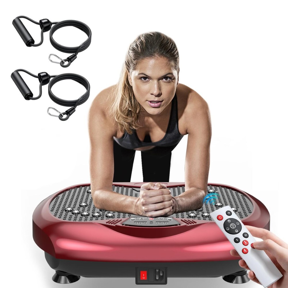 Natini Vibration Plate Exercise Machine - Whole Body Workout Vibration Platform Lymphatic Drainage Machine for Weight Loss Home Fitness with Resistance Bands Remote - Red
