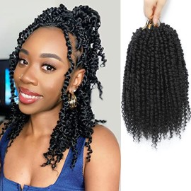 Passion Twist Crochet Hair,10 Inch 9 Packs Pretwisted Passion Twist Hair, Soft Pre Looped Crochet Hair For Women, Short Black Curly Crochet Twists Braids(10,1B)