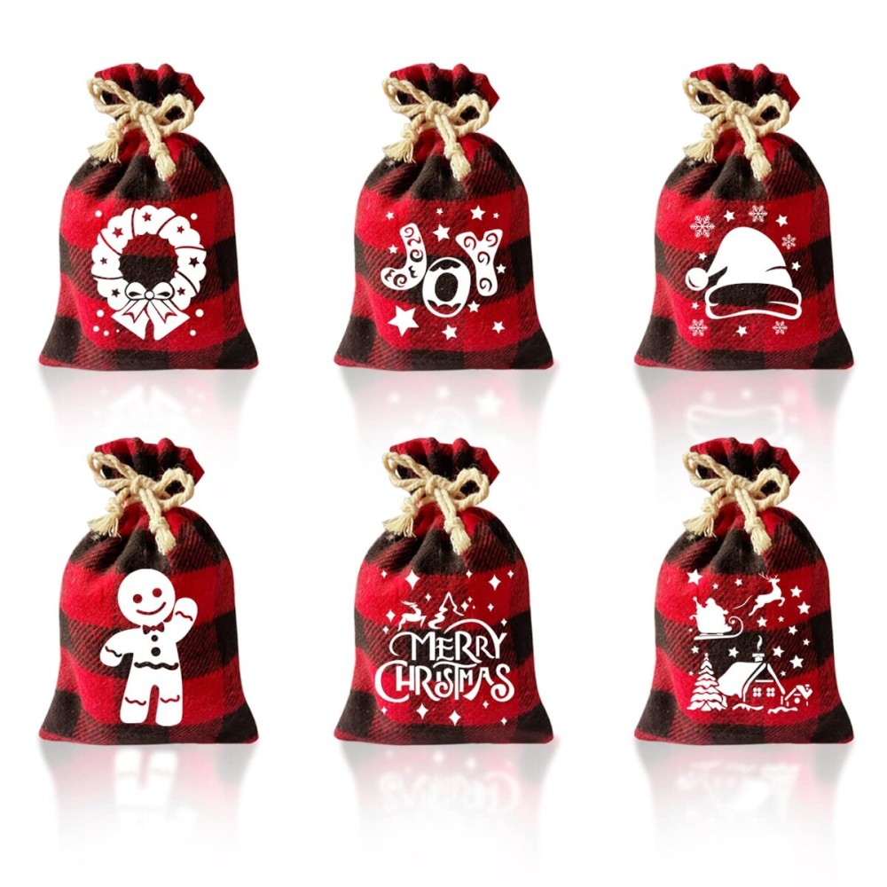 CCINEE 36Pcs Christmas Buffalo Plaid Drawstring Bags Red and Black Plaid Xmas Burlap Bag Reusable Treat Candy Bag Cotton Gift Bags with Drawstrings for Candy Wrapper Christmas Party Favors