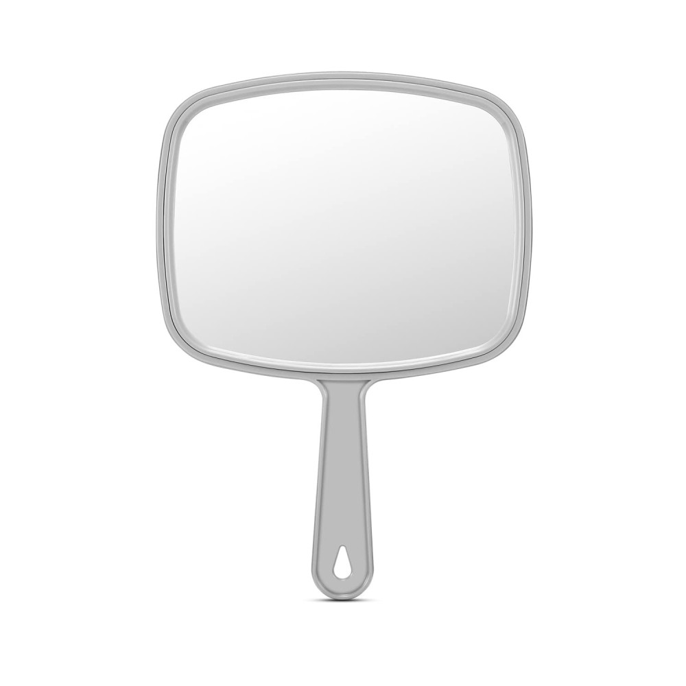 PROTECLE Large Hand Mirror, Salon Barber Hairdressing Handheld Mirror with Handle (Square Grey10.3 x7.4)